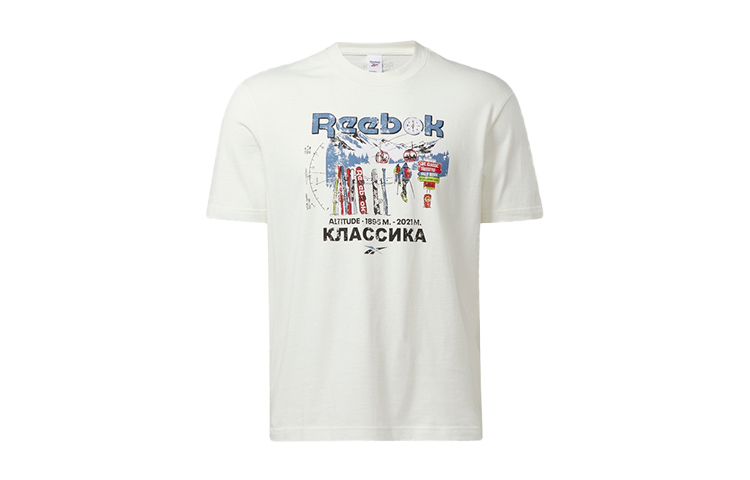 Reebok Винтаж Штамповать стиль колледжа воздухопроницаемый Впитывание воды для отдыха виды спорта круглый воротник короткий рукав Футболка мужские и женские фасон унисекс белый