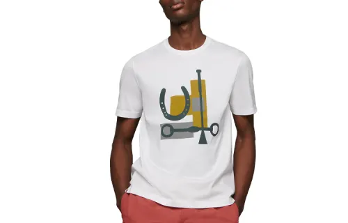 HERMES T Shirts Men's White Crew Neck Moderate Straight Fit