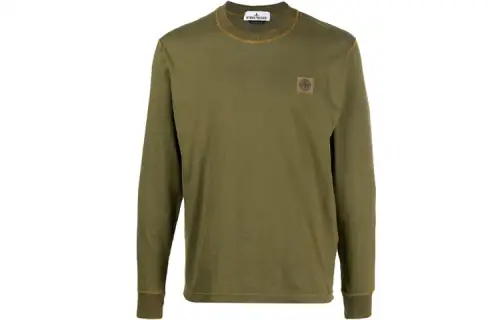 STONE ISLAND T Shirts Men's Olive Green Crew Neck Moderate Straight Fit