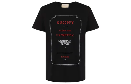 GUCCI T Shirts Unisex Black Crew Neck Moderate Straight Fit
