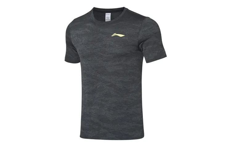 Li Ning Running Collection T Shirts Men's New Standard Black Crew Neck Moderate Straight Fit