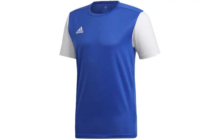 Adidas T-Shirts Men's Blue White Crew Neck Moderate Straight Fit