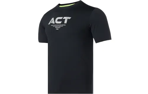 Li Ning T Shirts Men's New Standard Black Crew Neck Moderate Straight Fit