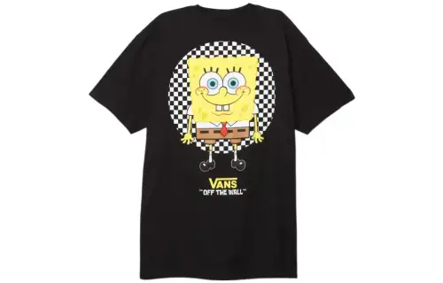 Vans X SPONGEBOB SQUAREPANTS T Shirts Men's Black Crew Neck Moderate Straight Fit
