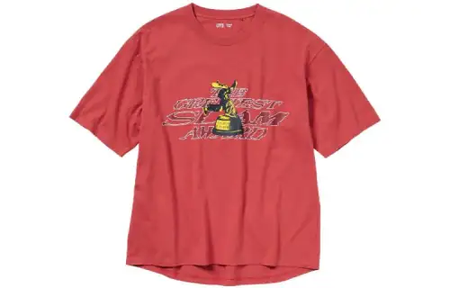 UNIQLO T Shirts Unisex Red Crew Neck Moderate