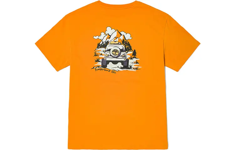 Timberland T Shirts Unisex Dark Carrot Cheese Color Crew Neck Moderate Straight Fit