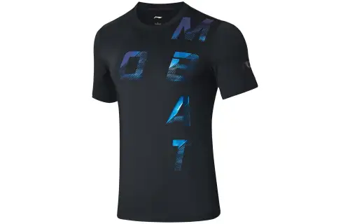 Li Ning Badminton Collection T Shirts Men's Black Crew Neck Moderate Straight Fit