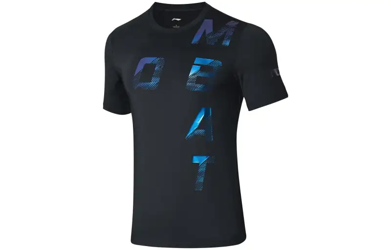 Li Ning Badminton Collection T Shirts Men's Black Crew Neck Moderate Straight Fit