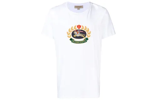 Burberry T Shirts Men's White Crew Neck Moderate Straight Fit