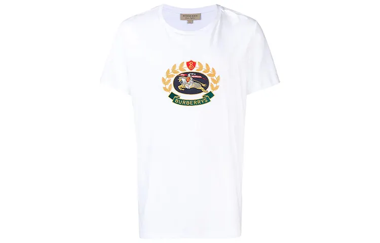 Burberry T Shirts Men's White Crew Neck Moderate Straight Fit