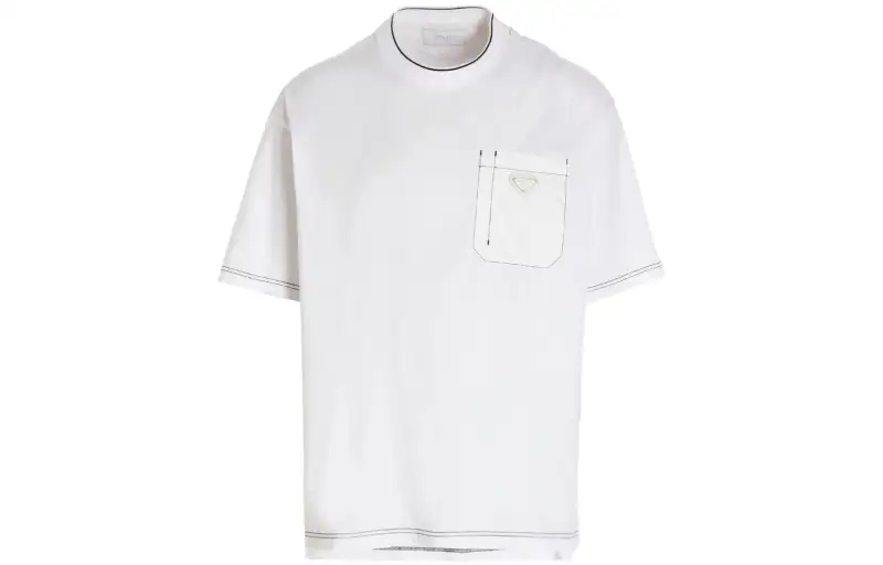 PRADA T Shirts Men's White Crew Neck Moderate Straight Fit