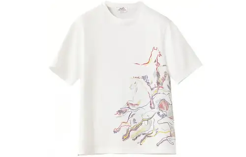 HERMES T Shirts Men's White Crew Neck Moderate Straight Fit