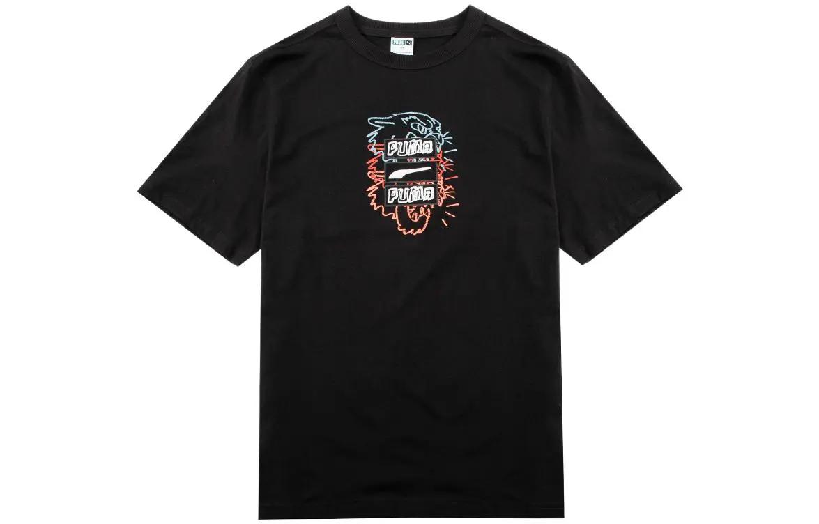 PUMA T-Shirts Men's Black Crew Neck Moderate Straight Fit