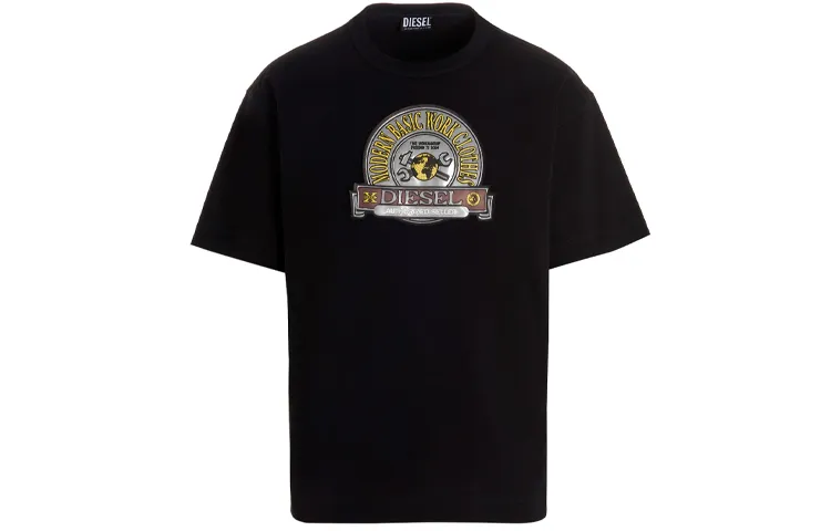DIESEL T-Shirts Men's Black Crew Neck Moderate Straight Fit