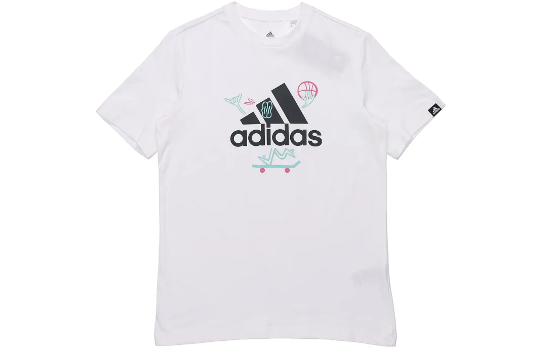Adidas T Shirts Men's White Crew Neck Moderate Straight Fit