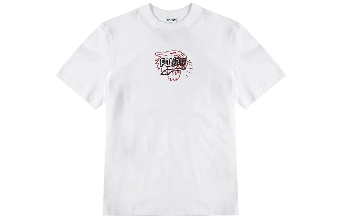 PUMA T-Shirts Men's White Crew Neck Moderate Straight Fit