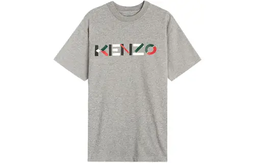 KENZO Letter Logo T Shirts Men's Gray Crew Neck Moderate Straight Fit