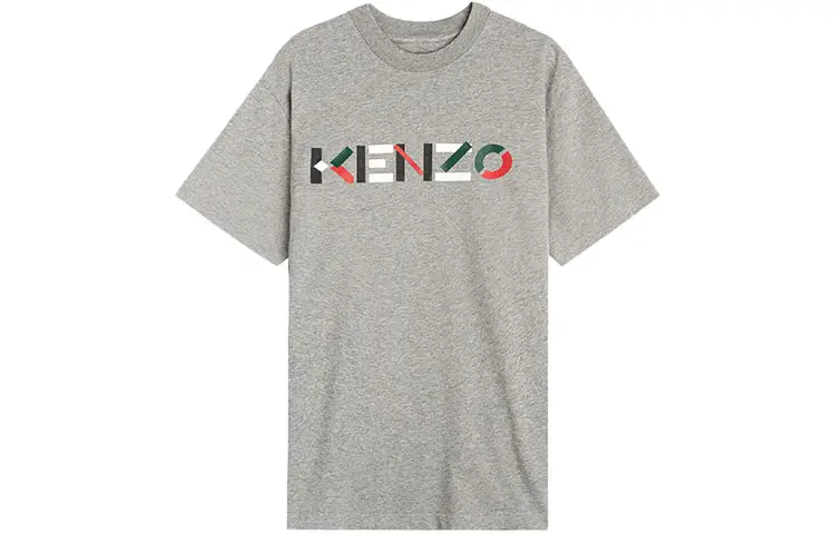 KENZO Letter Logo T Shirts Men's Gray Crew Neck Moderate Straight Fit