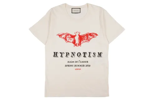 GUCCI T Shirts Men's Ecru Crew Neck Moderate Straight Fit