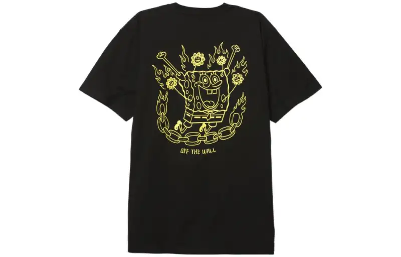Vans X SPONGEBOB SQUAREPANTS T Shirts Men's Black Crew Neck Moderate Straight Fit