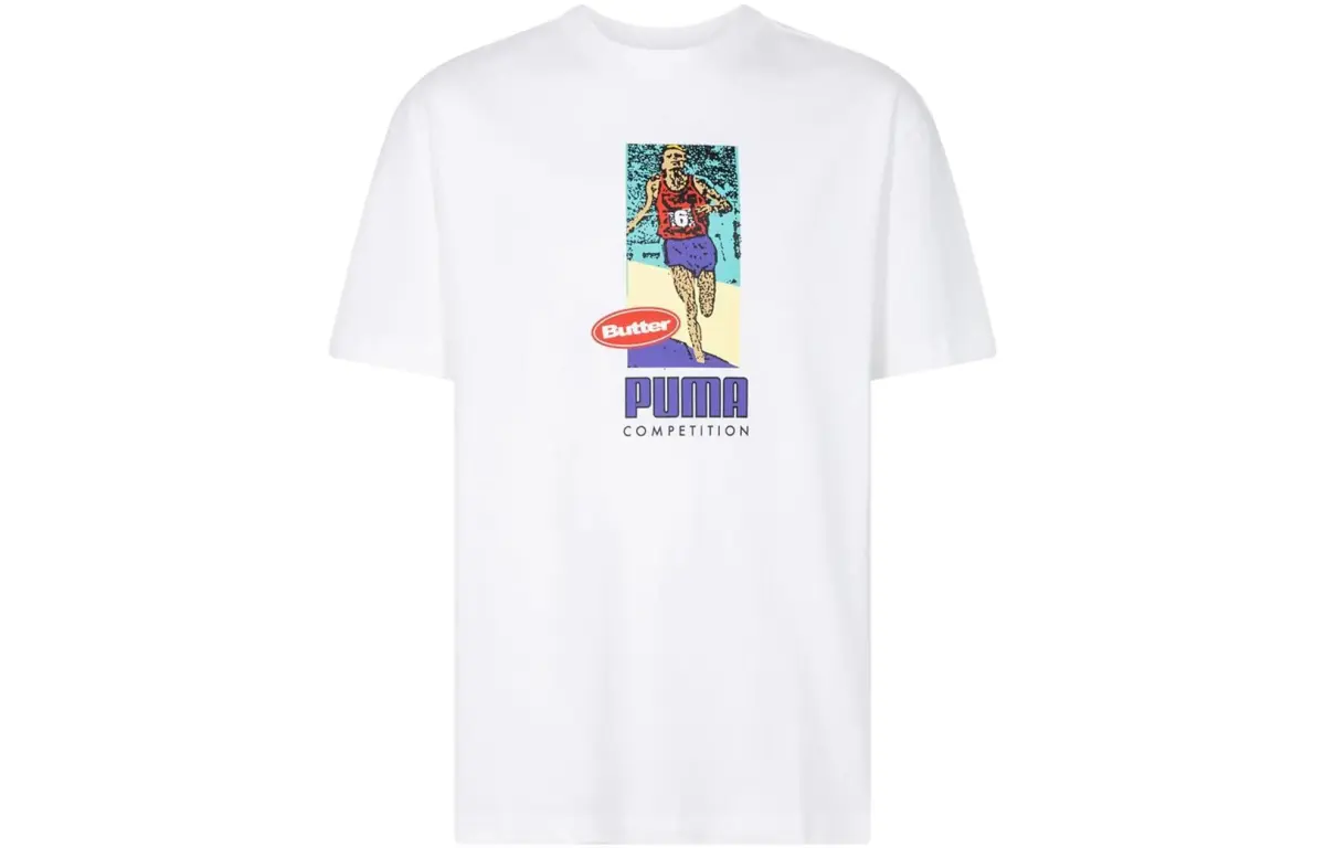 PUMA BUTTER GOODS T-Shirts Men's White Crew Neck Moderate Straight Fit