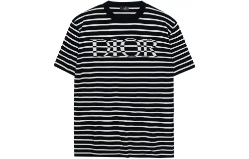 DIOR Quarterly New Products T Shirts Men's Marine Blue Crew Neck Moderate Straight Fit