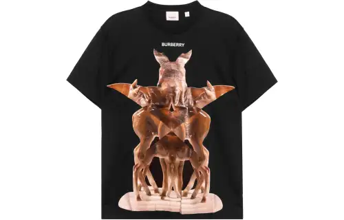 Burberry T Shirts Men's Black Crew Neck Moderate Straight Fit