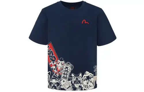 Fukushen EVISU SS21 seagull origin logo print fit comfortable casual T-shirt men's blue