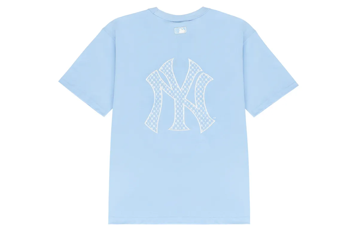 MLB Monogram T-Shirts Unisex Blue Crew Neck Moderate