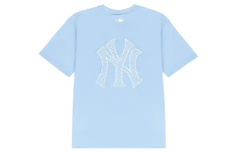 MLB Monogram T-Shirts Unisex Blue Crew Neck Moderate