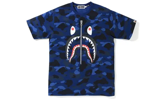 A BATHING APE Shark series Color Camo Shark blue camouflage short-sleeved T-shirt, same style for men and women