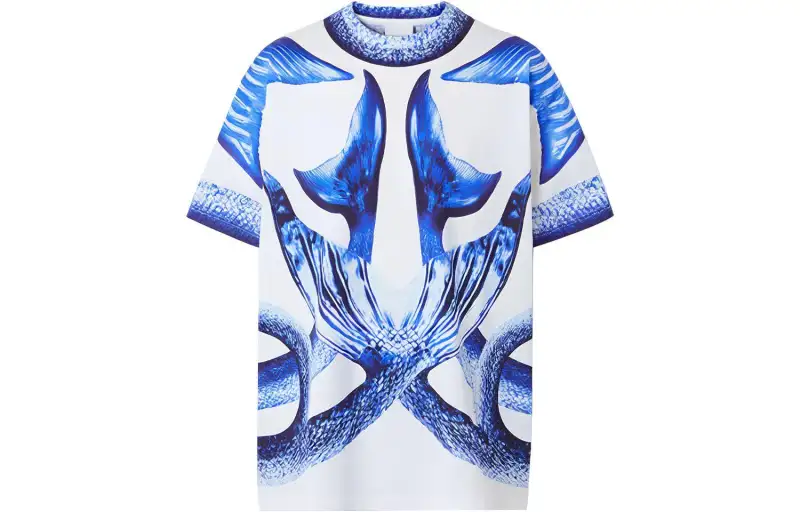 Burberry T Shirts Men's Marine Blue Crew Neck Moderate Straight Fit
