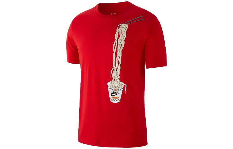 Nike T-Shirts Men's Red Crew Neck Moderate Straight Fit