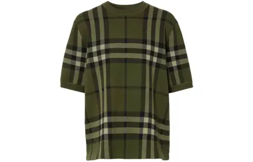 Burberry T Shirts Men's Green Crew Neck Moderate Straight Fit