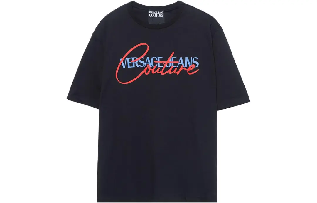 VERSACE JEANS COUTURE T Shirts Men's Black Crew Neck Moderate Straight Fit