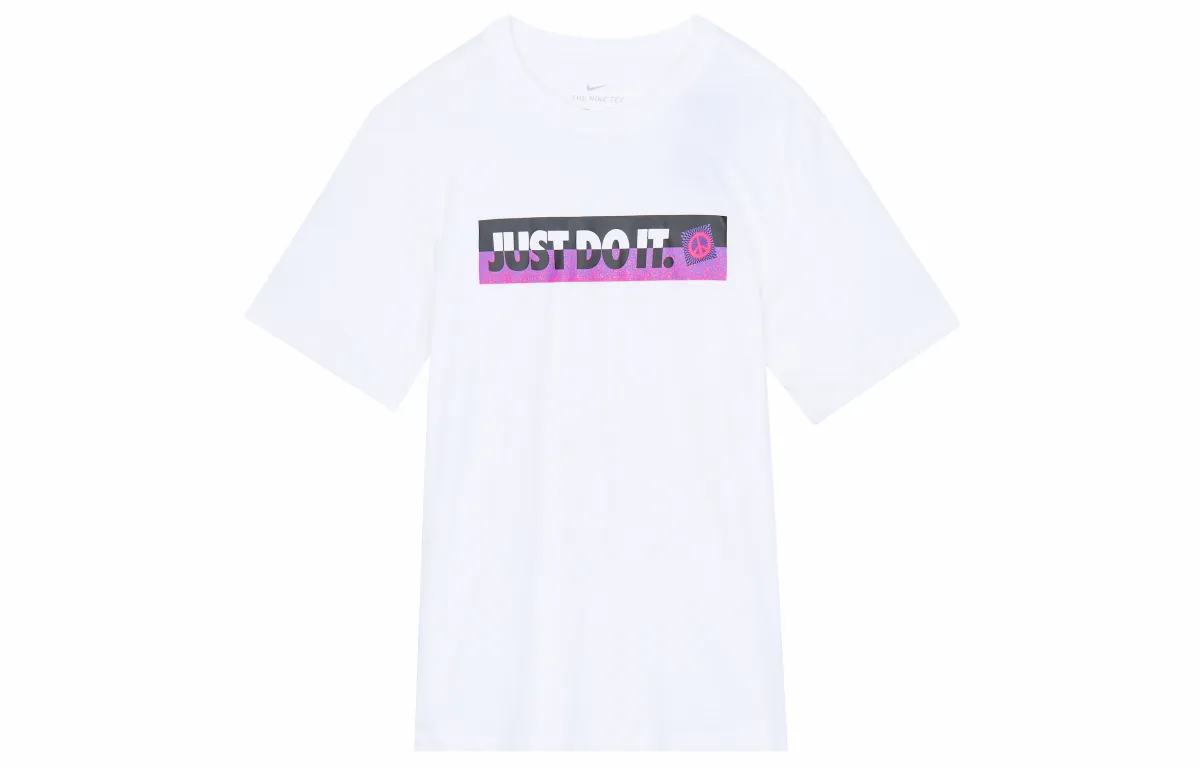 Nike T-Shirts Men's White Crew Neck Moderate Straight Fit