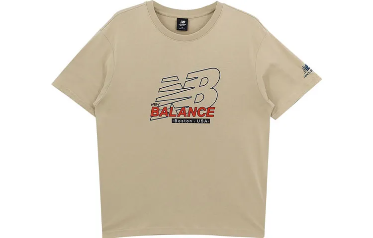 New Balance T-Shirts Men's Khaki Crew Neck Moderate Straight Fit