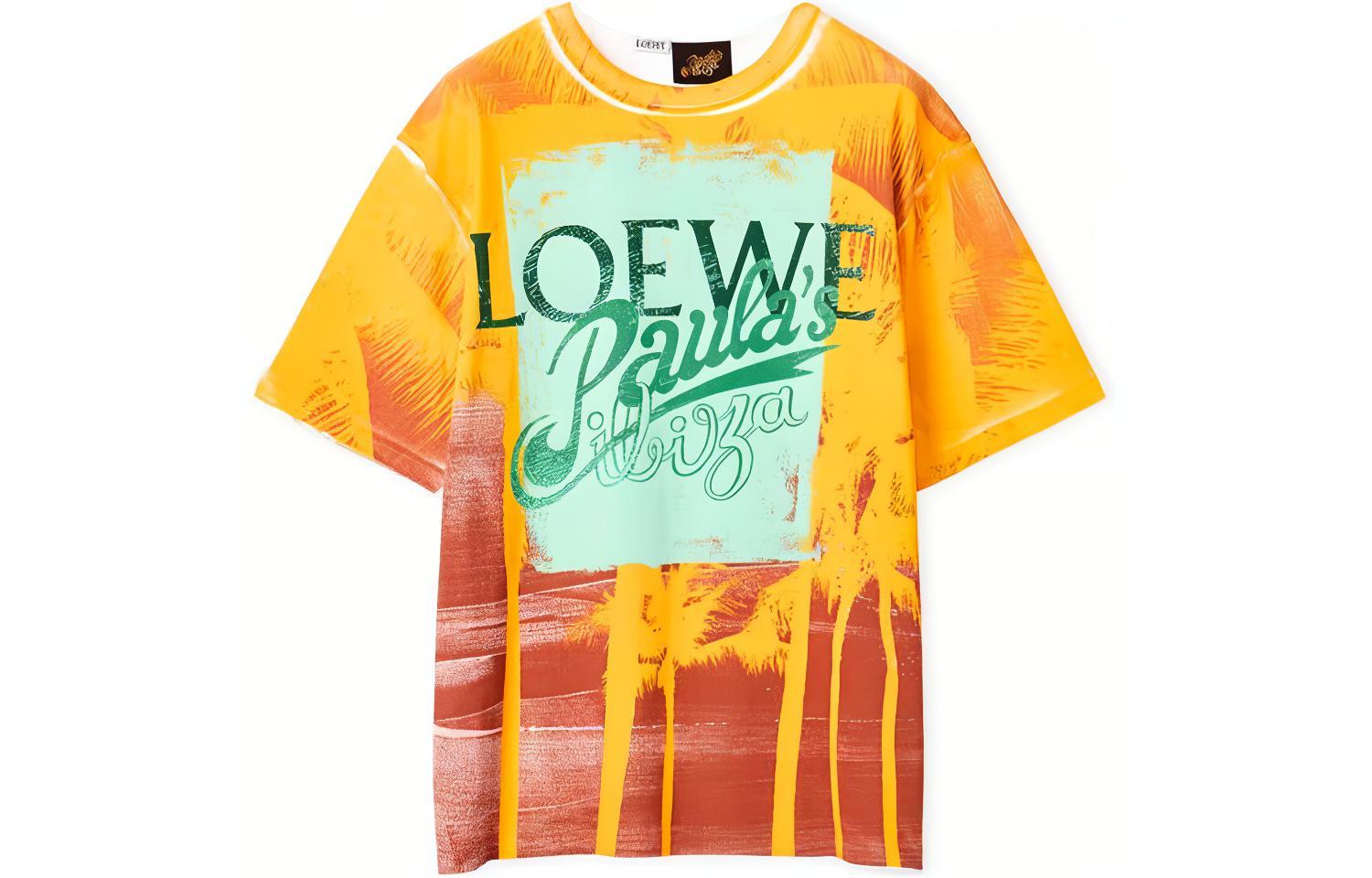 LOEWE SS22 Paula’s Ibiza series all-over palm tree printed round neck short-sleeved T-shirt, same style for men and women, yellow