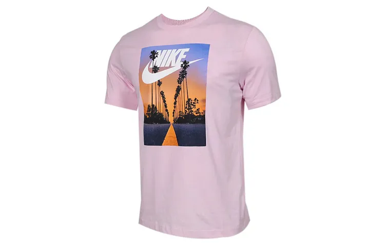 Nike T-Shirts Men's Pink Crew Neck Moderate Straight Fit