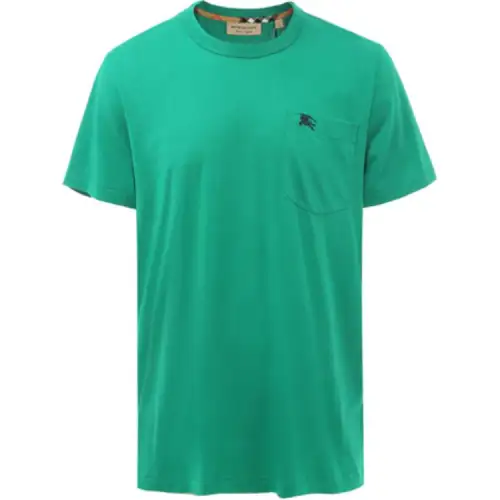 Burberry T Shirts Men's Green Crew Neck Moderate Straight Fit