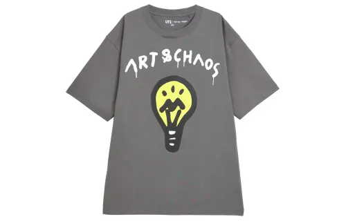 UNIQLO T Shirts Unisex Asphalt Gray Crew Neck Moderate