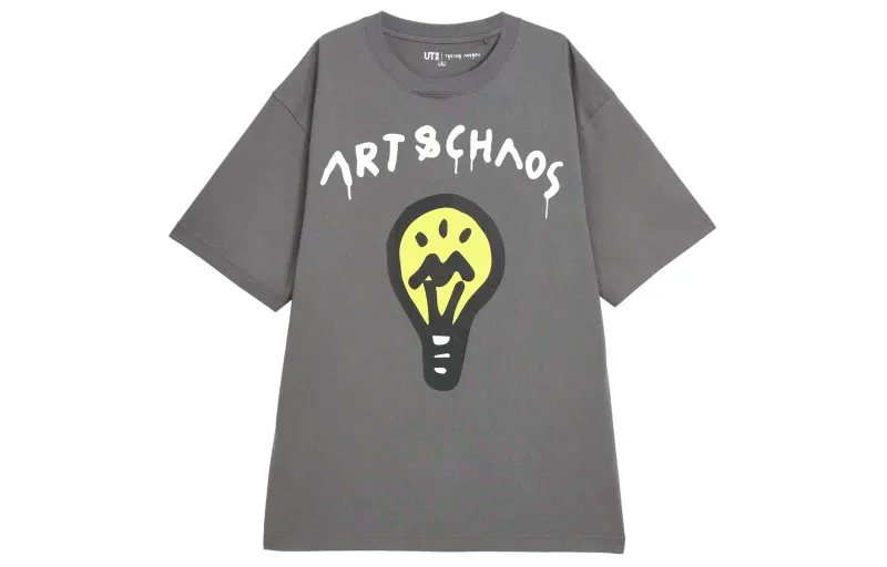 UNIQLO T Shirts Unisex Asphalt Gray Crew Neck Moderate