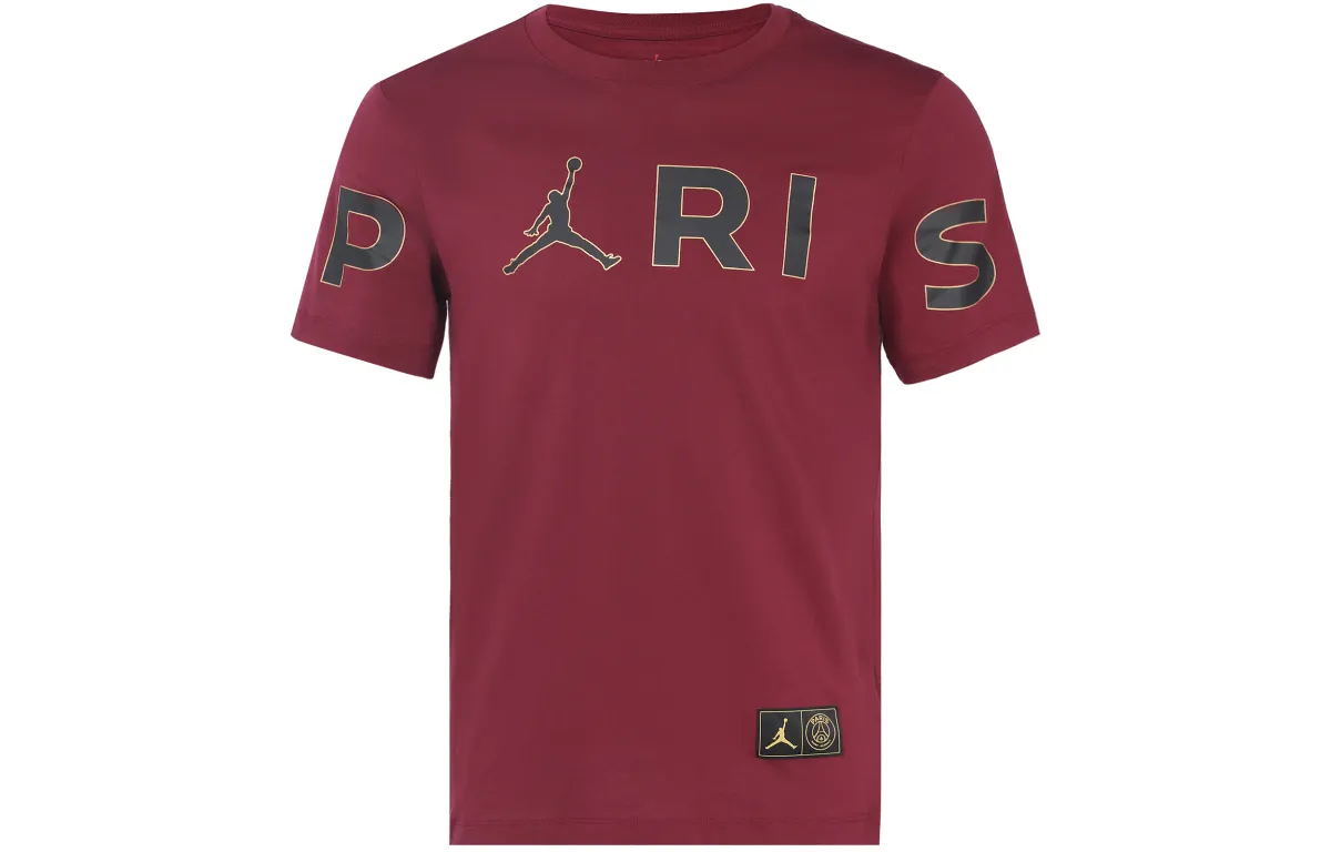 Jordan T-Shirts Men's Bordeaux Burgundy Crew Neck Moderate Straight Fit