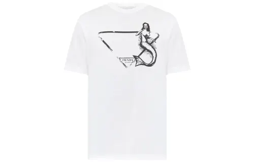 PRADA T Shirts Men's White Crew Neck Moderate Straight Fit