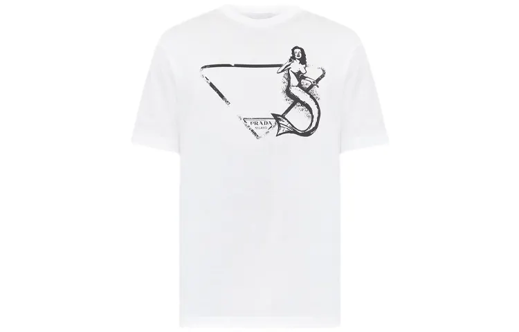 PRADA T Shirts Men's White Crew Neck Moderate Straight Fit