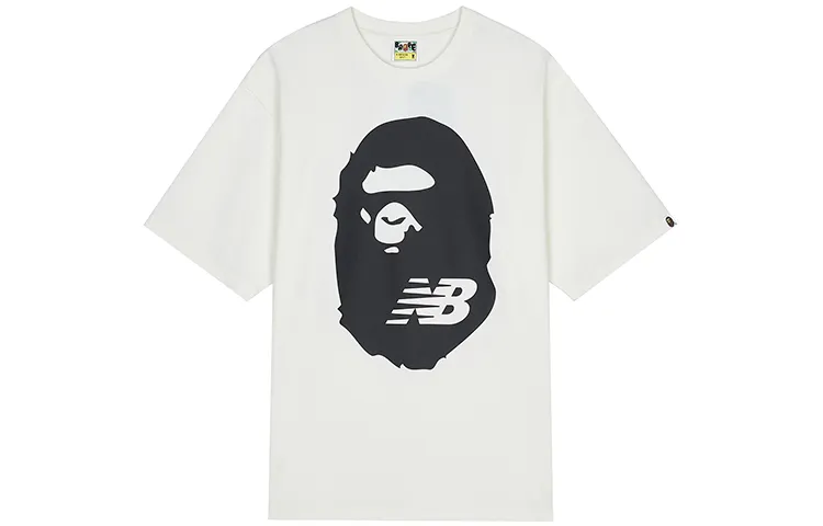 New Balance X BAPE Men's Collaboration Retro Logo Print Crewneck T-Shirt White