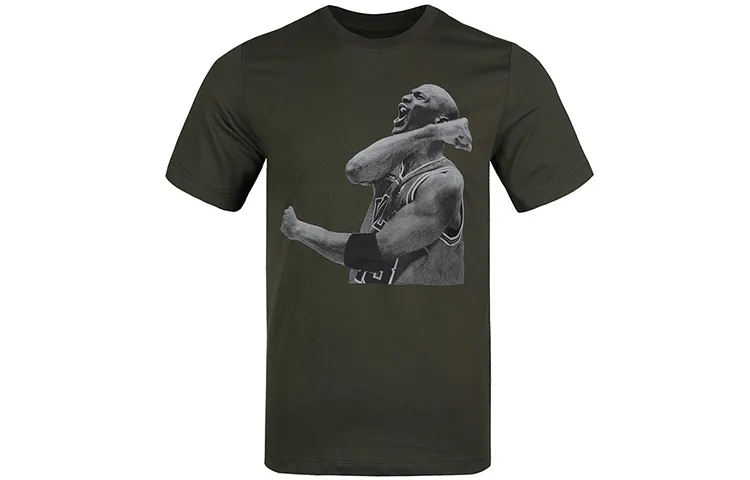 Jordan T-Shirts Men's Green Crew Neck Moderate Straight Fit