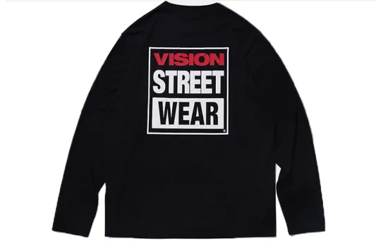 Vision Street Wear T Shirts Unisex Black Crew Neck Moderate