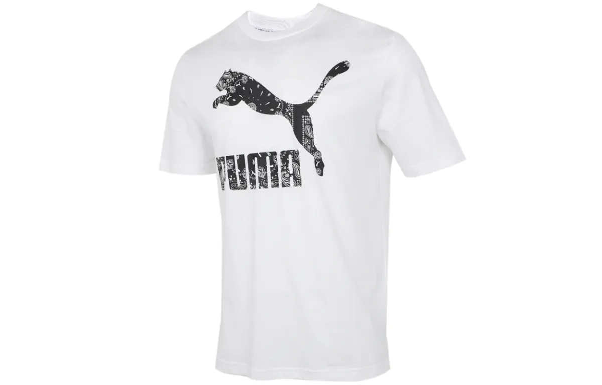 PUMA T-Shirts Men's White Crew Neck Moderate Straight Fit