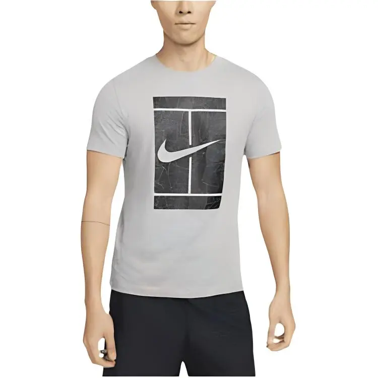 Nike T-Shirts Men's Gray Crew Neck Moderate Straight Fit